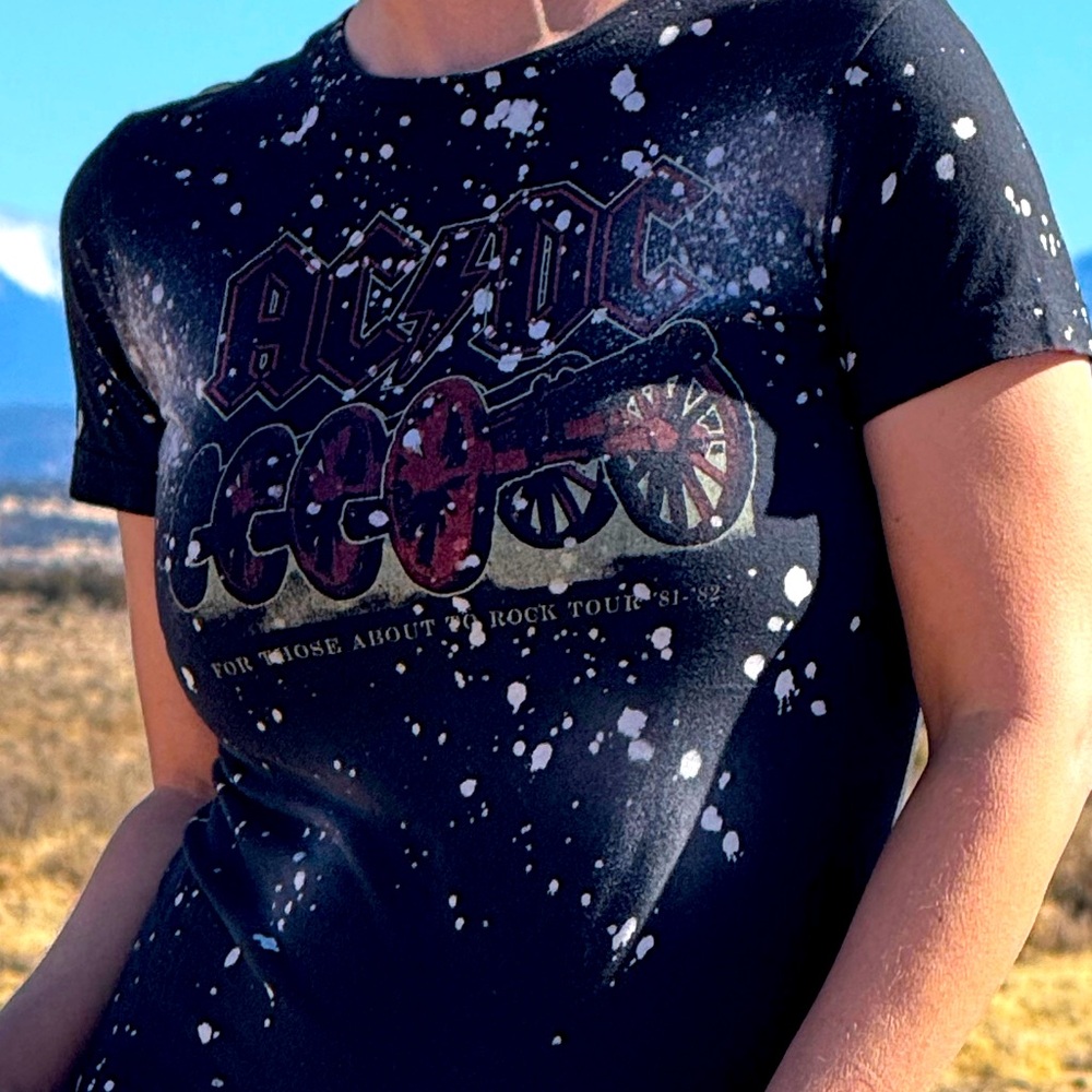 Spotted Bleach Detailed AC/DC Shirt Size M